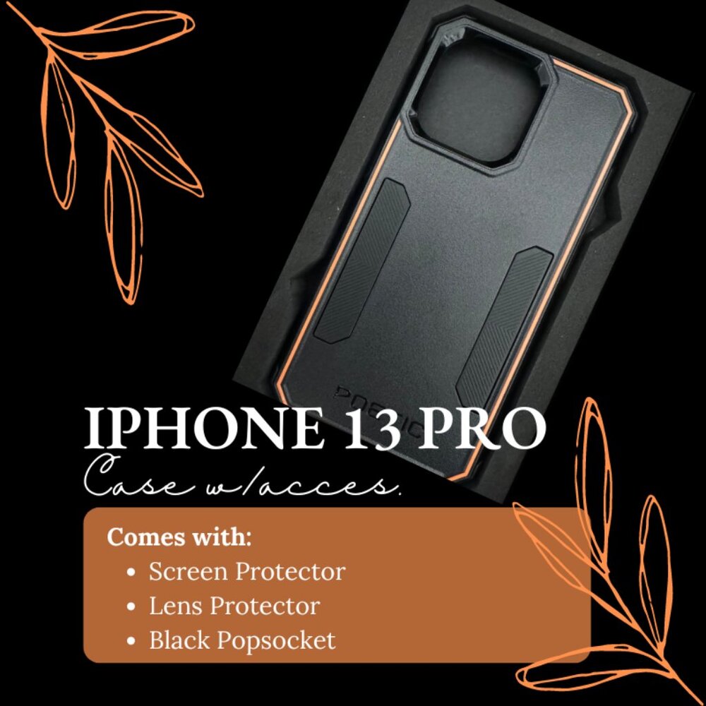 iPhone 13 Pro Case, Screen Protector, Lens Protector & Popsocket (4pcs)